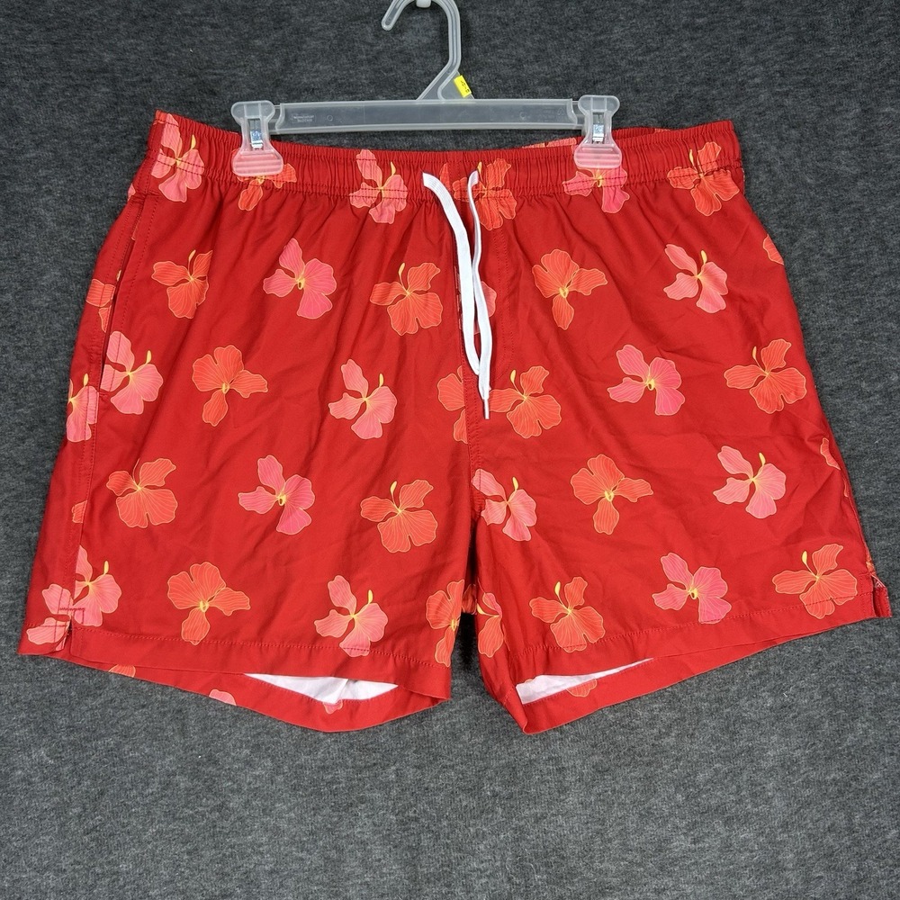 Bear Bottom‎ Swim shorts Mens 2XL Red floral Mesh lined drawstring 5.5" inseam